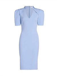 Badgley Mischka - V Neck Puff Sleeve Dress