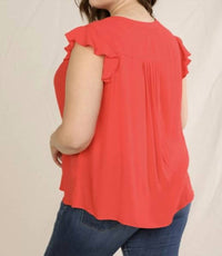 CURVY RUFFLE TOP CORAL