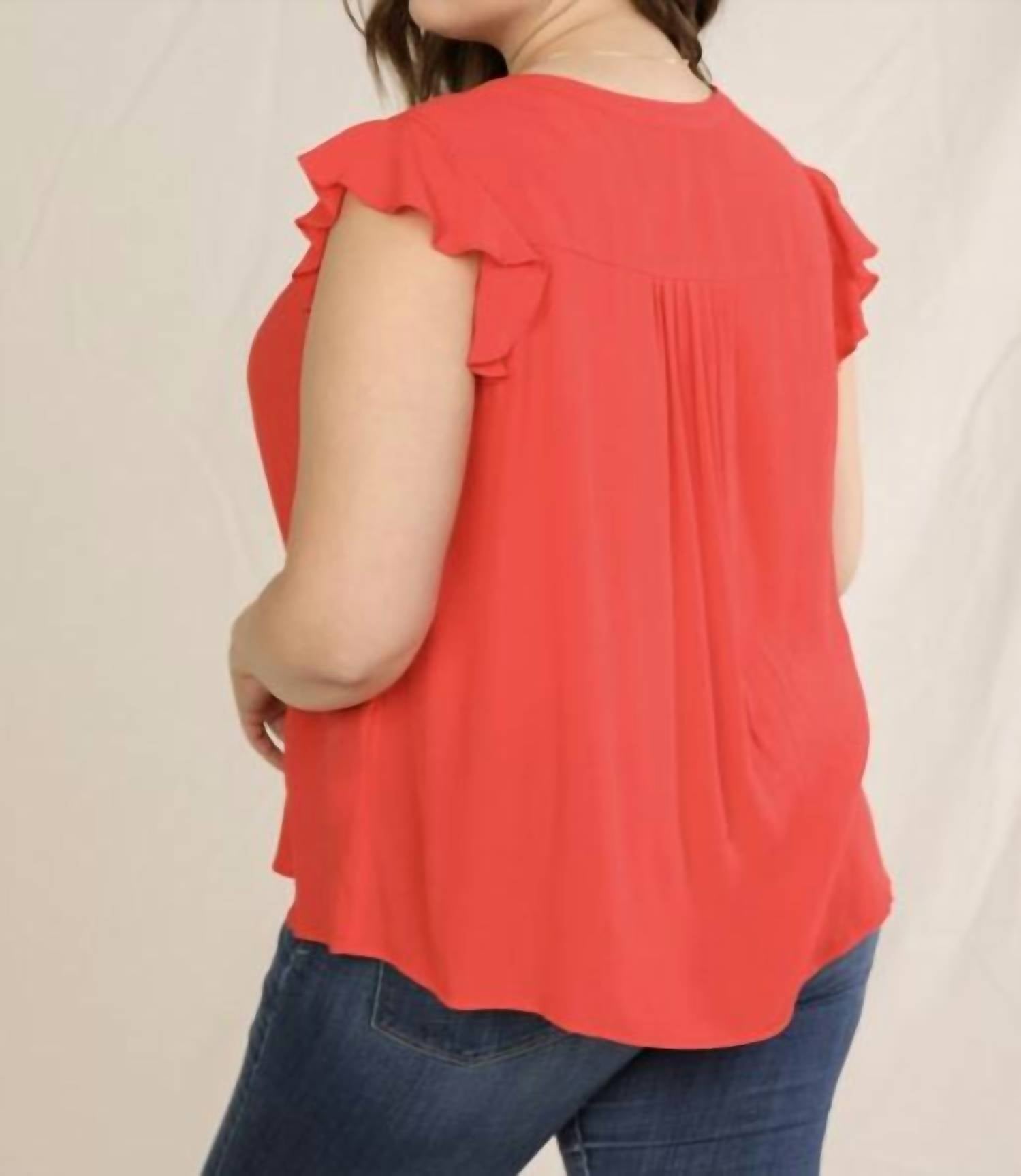 CURVY RUFFLE TOP CORAL