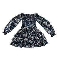 Flowers By Zoe - Girl's Floral Chiffon Smocked Long Sleeve Dress