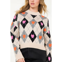 THML Argyle Pattern Knit Sweater in cream - women's sweater - view 7