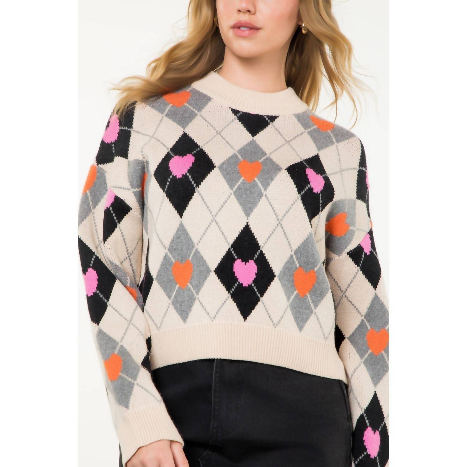 THML Argyle Pattern Knit Sweater in cream - women's sweater - view 7