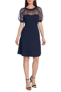 Maggy London - Short Sheer Puff Sleeve Dress