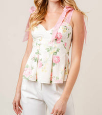 Fore Collection - Coco Coquette Organza Bow Floral Pleated Top