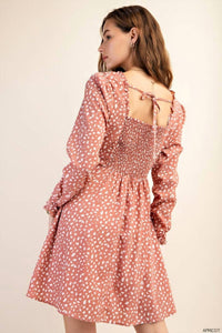 Kori - Sweetest Back Smocked Long Sleeves Back Tied Dress