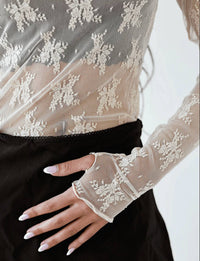 Eesome - Blair Sheer Floral Lace Mock Neck Layering Top