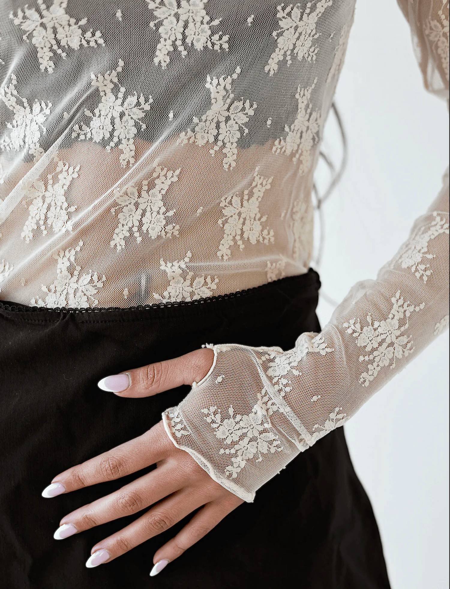 Eesome - Blair Sheer Floral Lace Mock Neck Layering Top