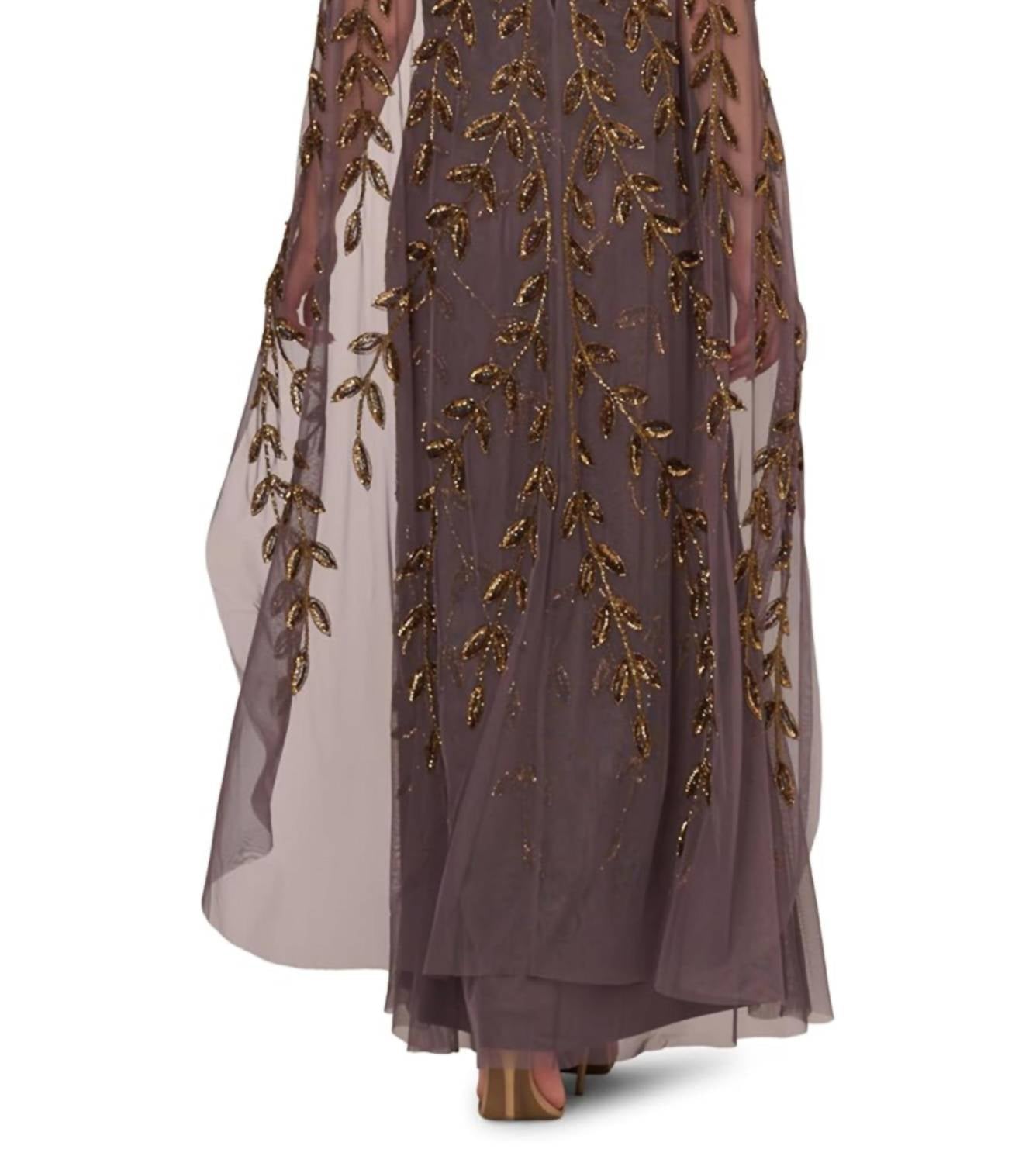 Adrianna Papell - Off The Shoulder Beaded Cape Gown