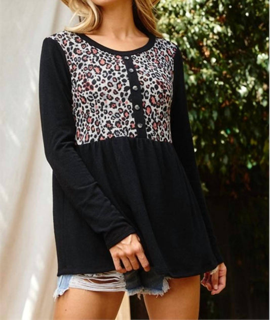 Ces Femme - Animal Print Button Detail Top