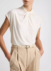 Vince - Twist-neck Matte Jersey Cap-sleeve Top