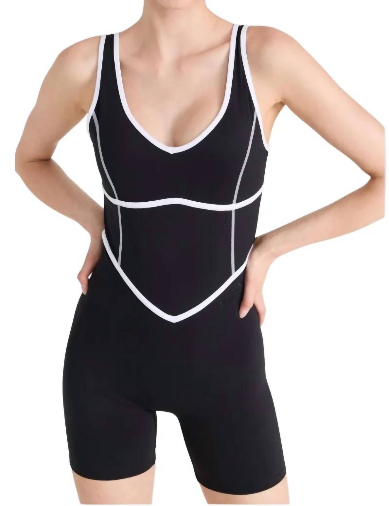 Bandier - V-neck Tempo Contrast Seam Playsuit