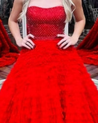 Sherri Hill Strapless Embellished Gown in red - women's dress - detail view