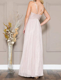 Amelia Couture - Pleated Metallic V-neck Gown