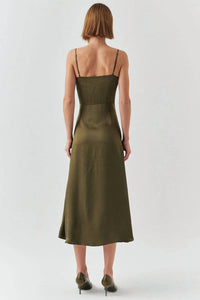 EXQUISE Macy Cowl Neck Sleeveless Midi Dress in green - women's dress - detail view