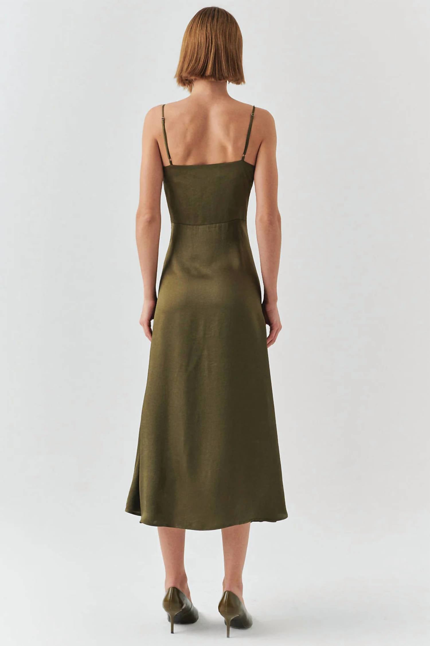 EXQUISE Macy Cowl Neck Sleeveless Midi Dress in green - women's dress - detail view