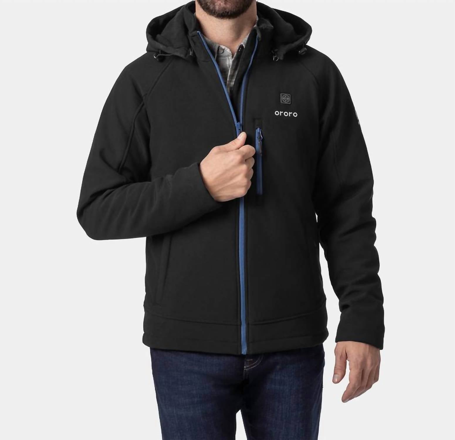 Ororo Men’s Classic Heated Jacket 2.0 in black blue - men's jacket - detail view