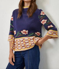 Fate Bloom Jacquard Sweater in midnight - women's sweater - detail view