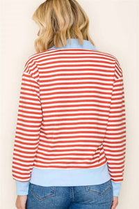 STACCATO Turner Striped Collared Top in orange - women's long sleeve top - view 4