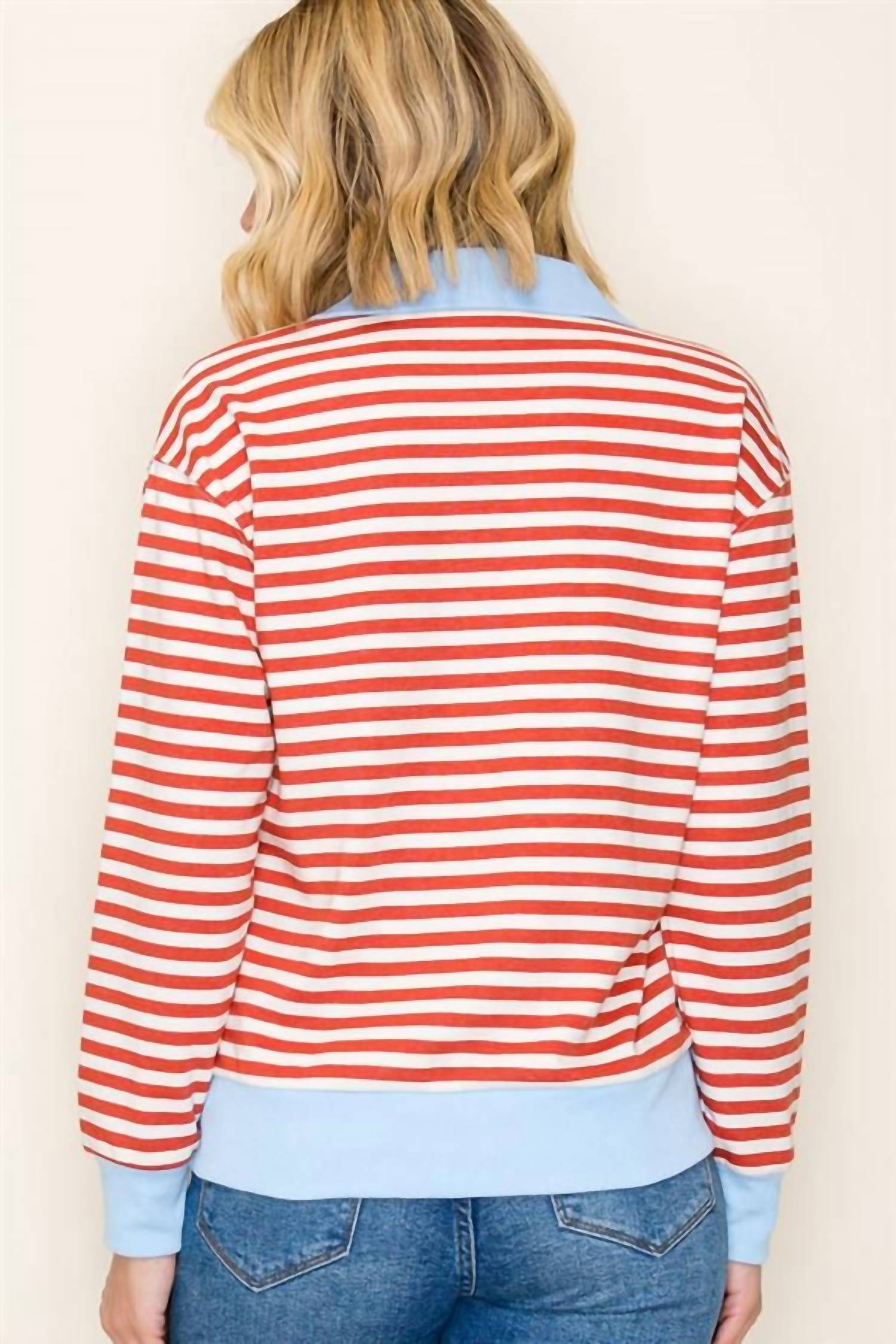 STACCATO Turner Striped Collared Top in orange - women's long sleeve top - view 4
