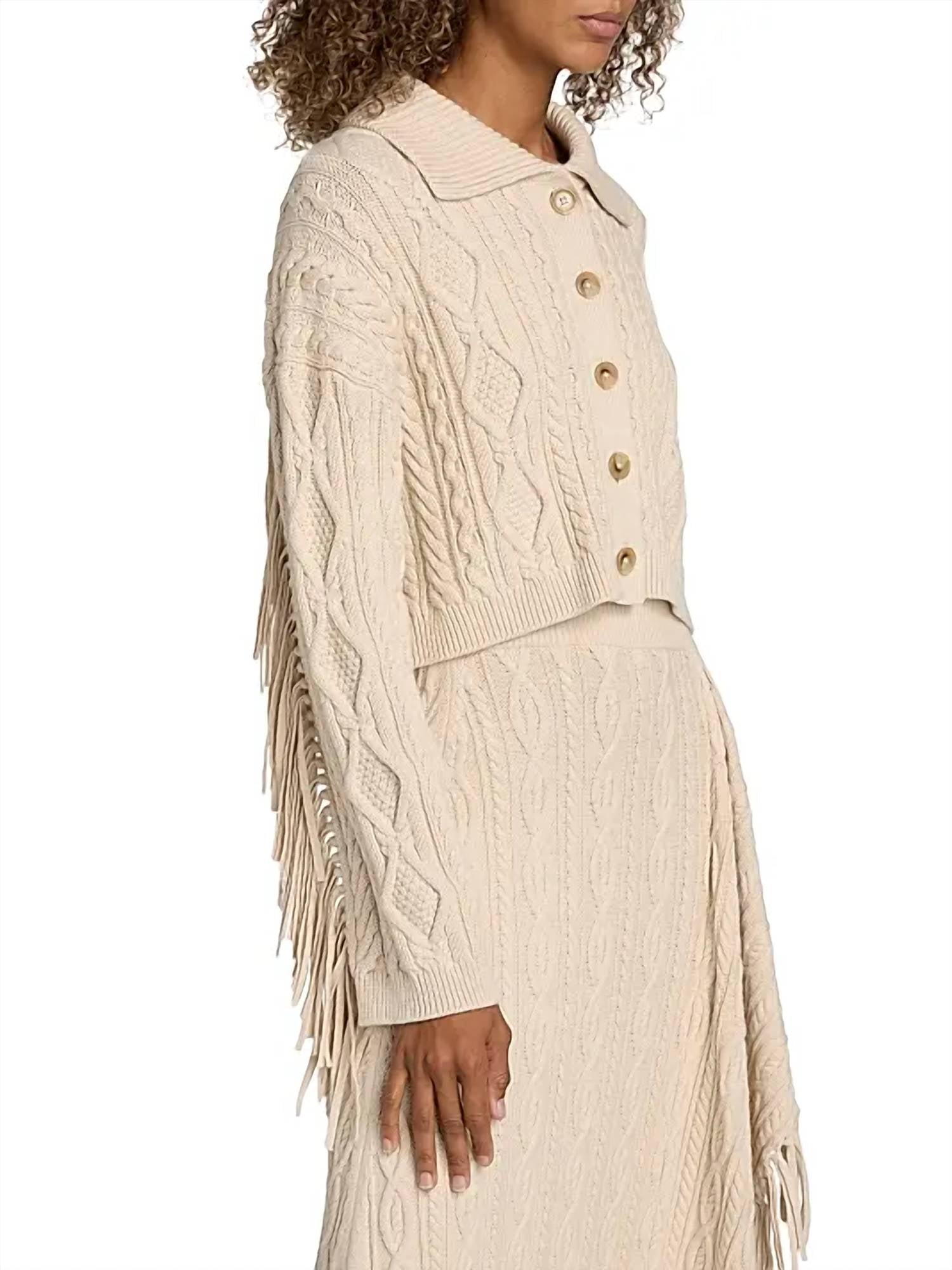 SIMKHAI Virginia Cropped Cardigan in beige - women's cardigan - detail view