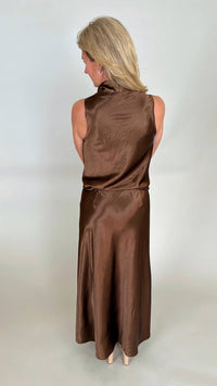 LUCY PARIS Cowl Neck Top And Skirt Set in bronze - women's skirt - detail view