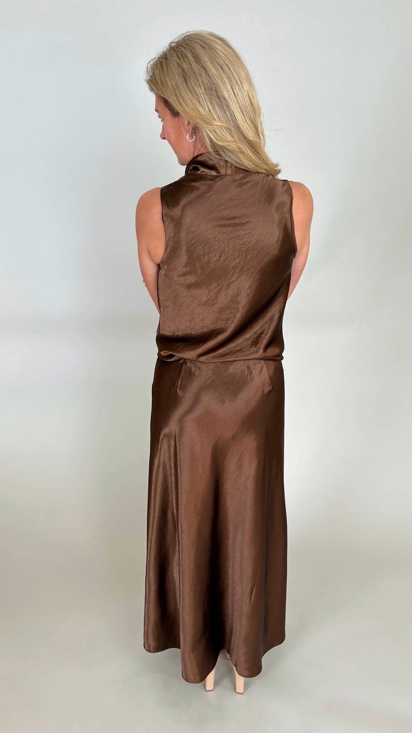 LUCY PARIS Cowl Neck Top And Skirt Set in bronze - women's skirt - detail view