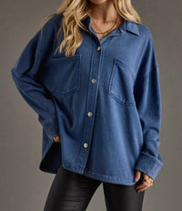 Panache Apparel Keira Super Soft Button Up Shirt in dark blue - women's shirt - detail view