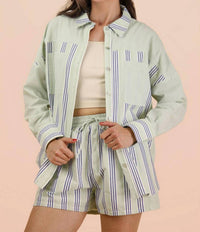 VERY J Stripe Woven Shirt And Shorts Set - Plus in blue sage - men's item