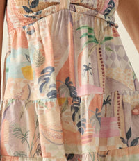 Promesa - Tropical-Print Smocked Sweetheart Tiered Babydoll Romper