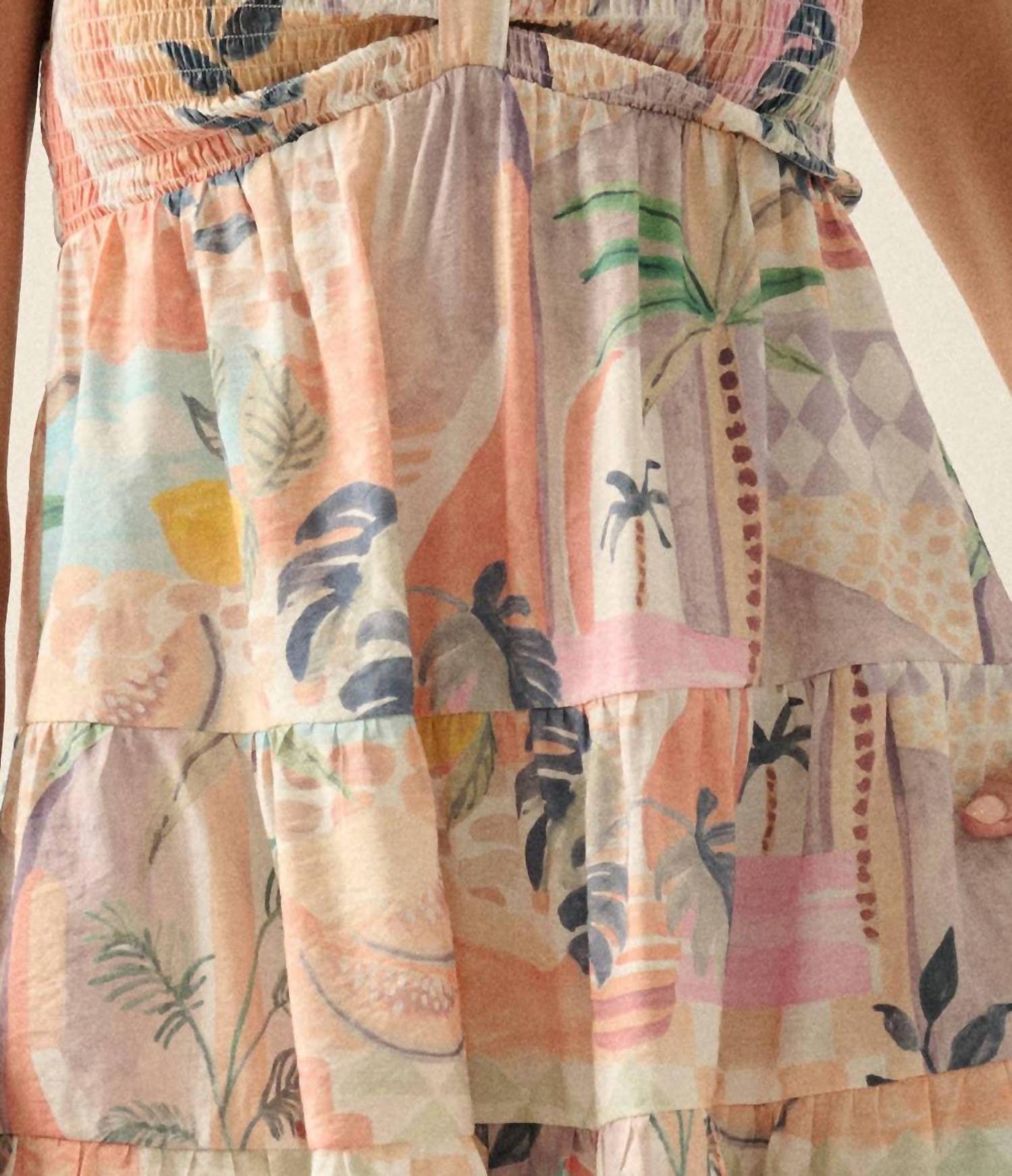 Promesa - Tropical-Print Smocked Sweetheart Tiered Babydoll Romper