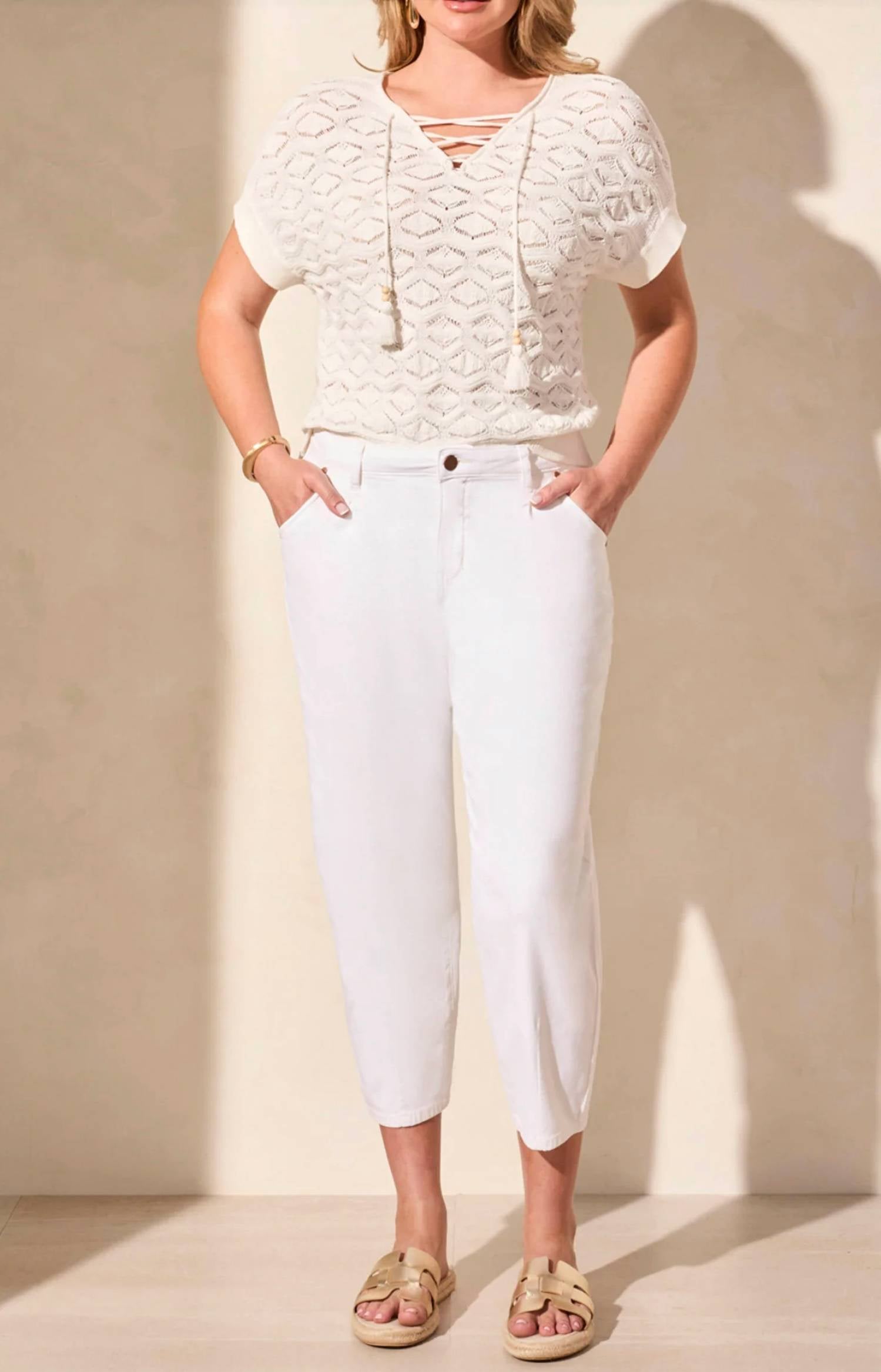 TRIBAL Audrey Girlfriend Barrel Crop Jeans in cocomilk 1 - women's jeans