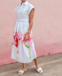 LAVENDER BROWN Ocean Dress in white pink - women's dress - detail view