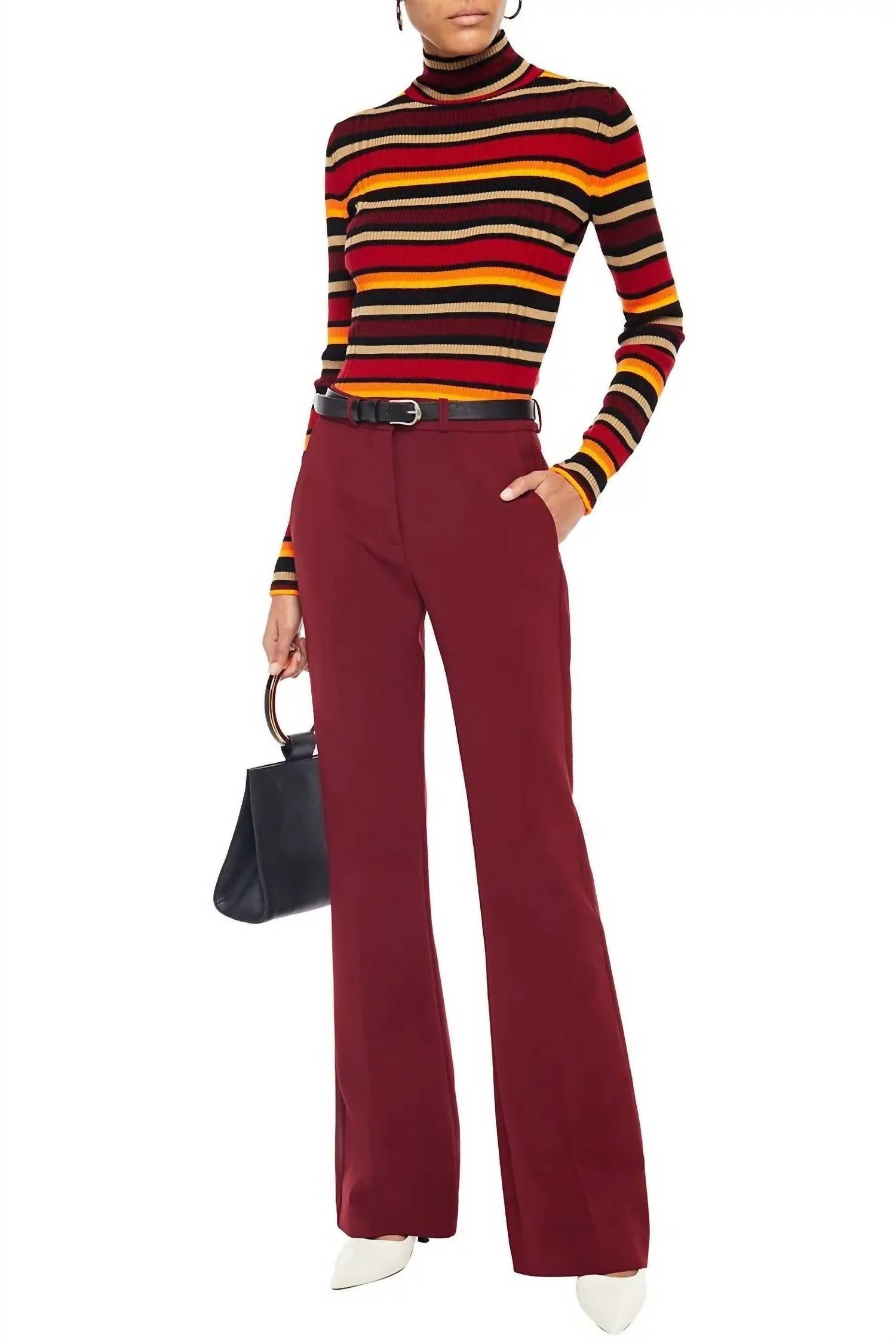 Victoria Beckham - Striped Ribbed Wool Blend Turtleneck Sweater