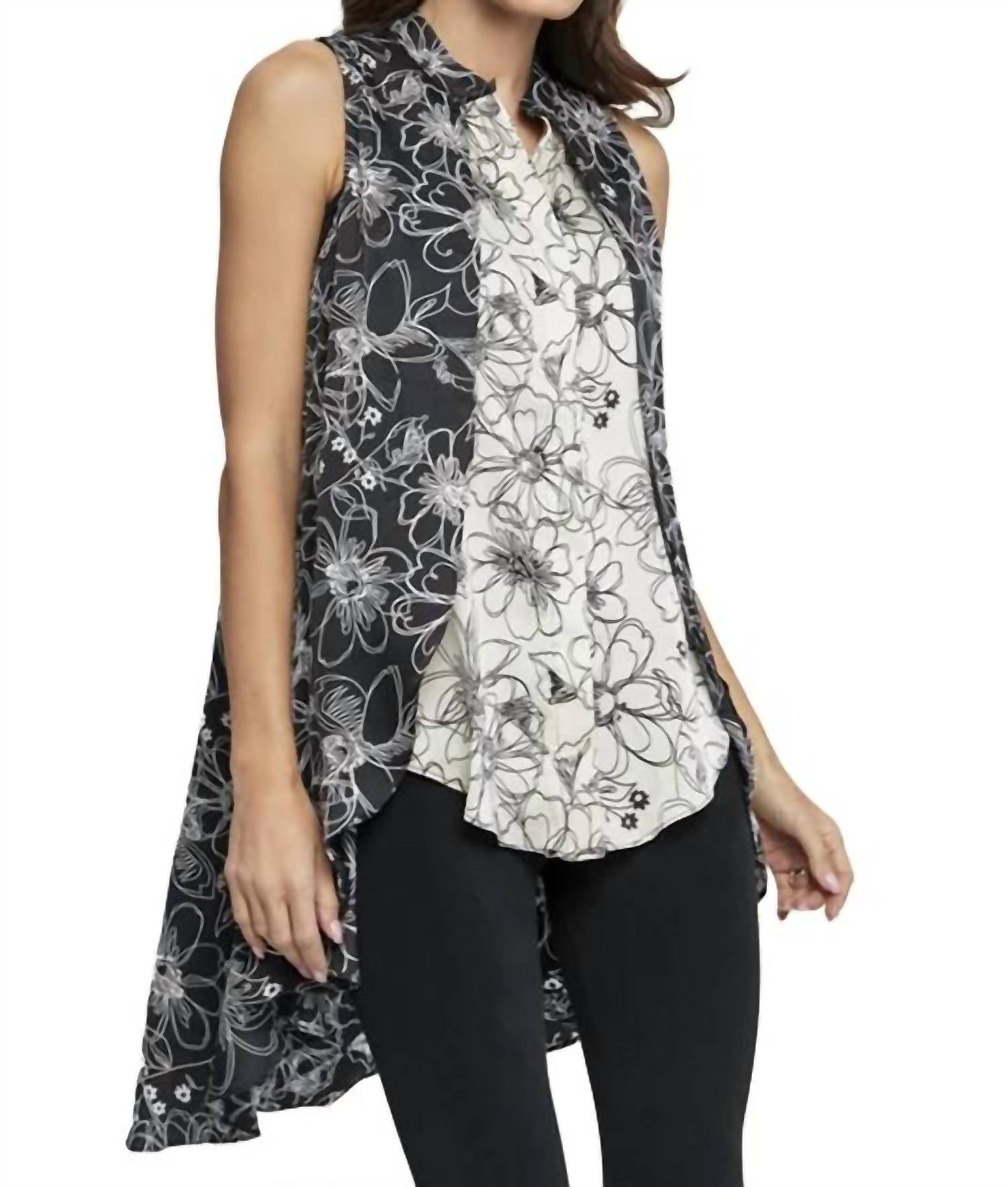 Adore Hi Lo Sleeveless Tunic Blouse in black - women's blouse