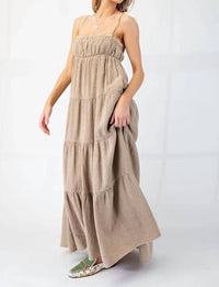 Easel - Mineral Washed Cotton Gauze Maxi Dress