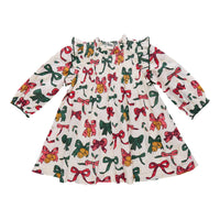 PINK CHICKEN Girl's Jaipur Dress in christmas bows and bells - kids' dress