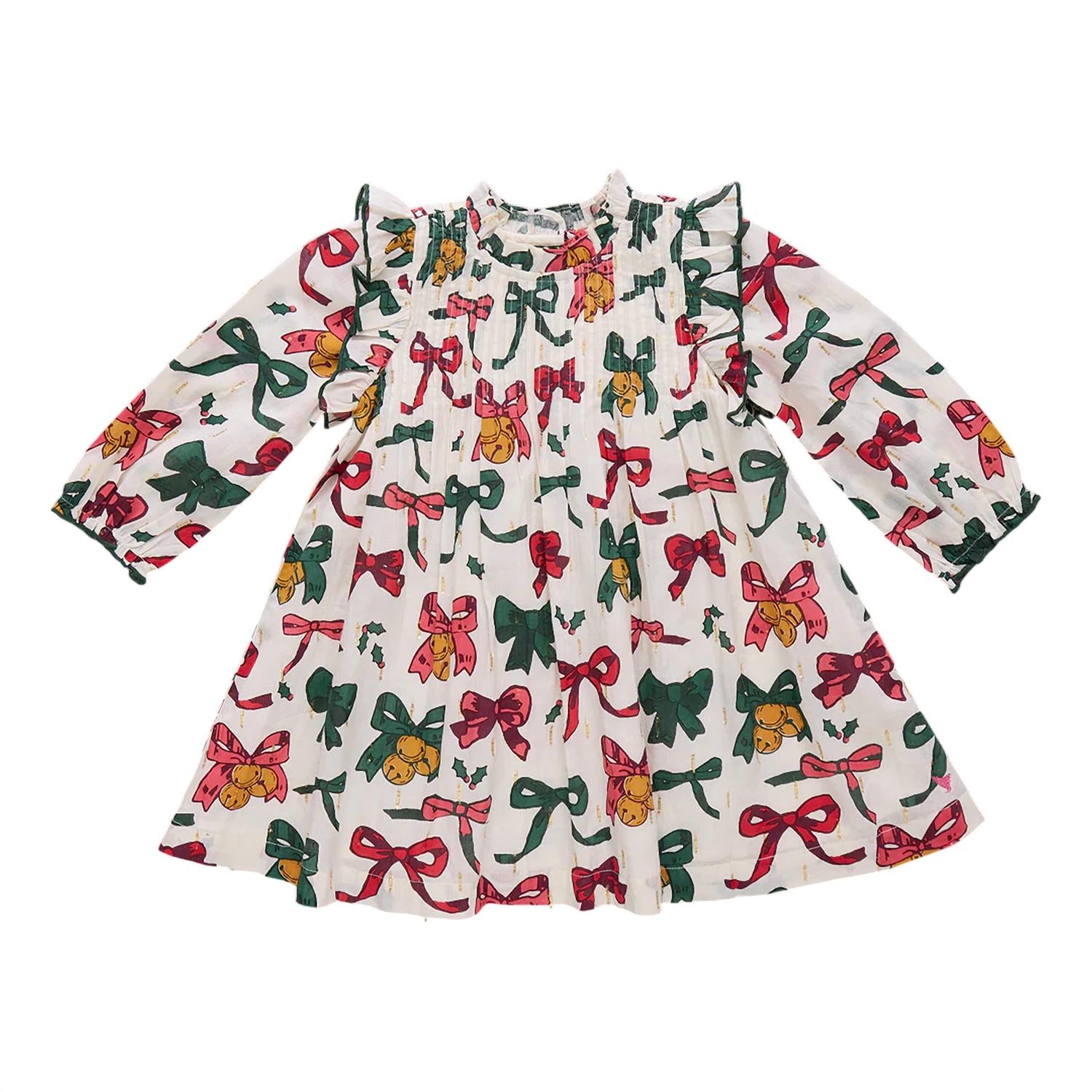 PINK CHICKEN Girl's Jaipur Dress in christmas bows and bells - kids' dress