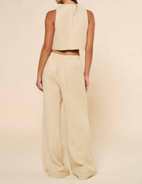Lalavon - Sleeveless Tweed Vest And Long Pants Set