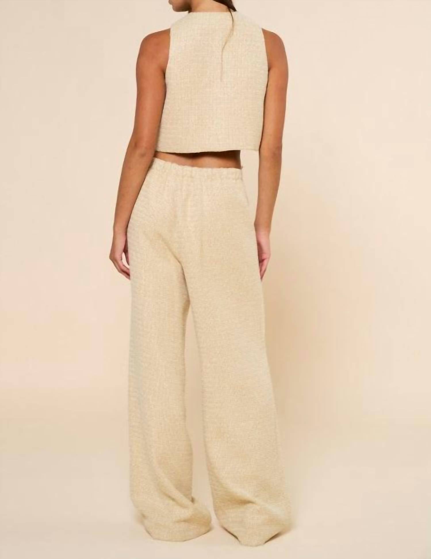 Lalavon - Sleeveless Tweed Vest And Long Pants Set