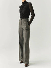 EXQUISE Draped Mesh Turtleneck Drew Top in black - women's blouse - detail view