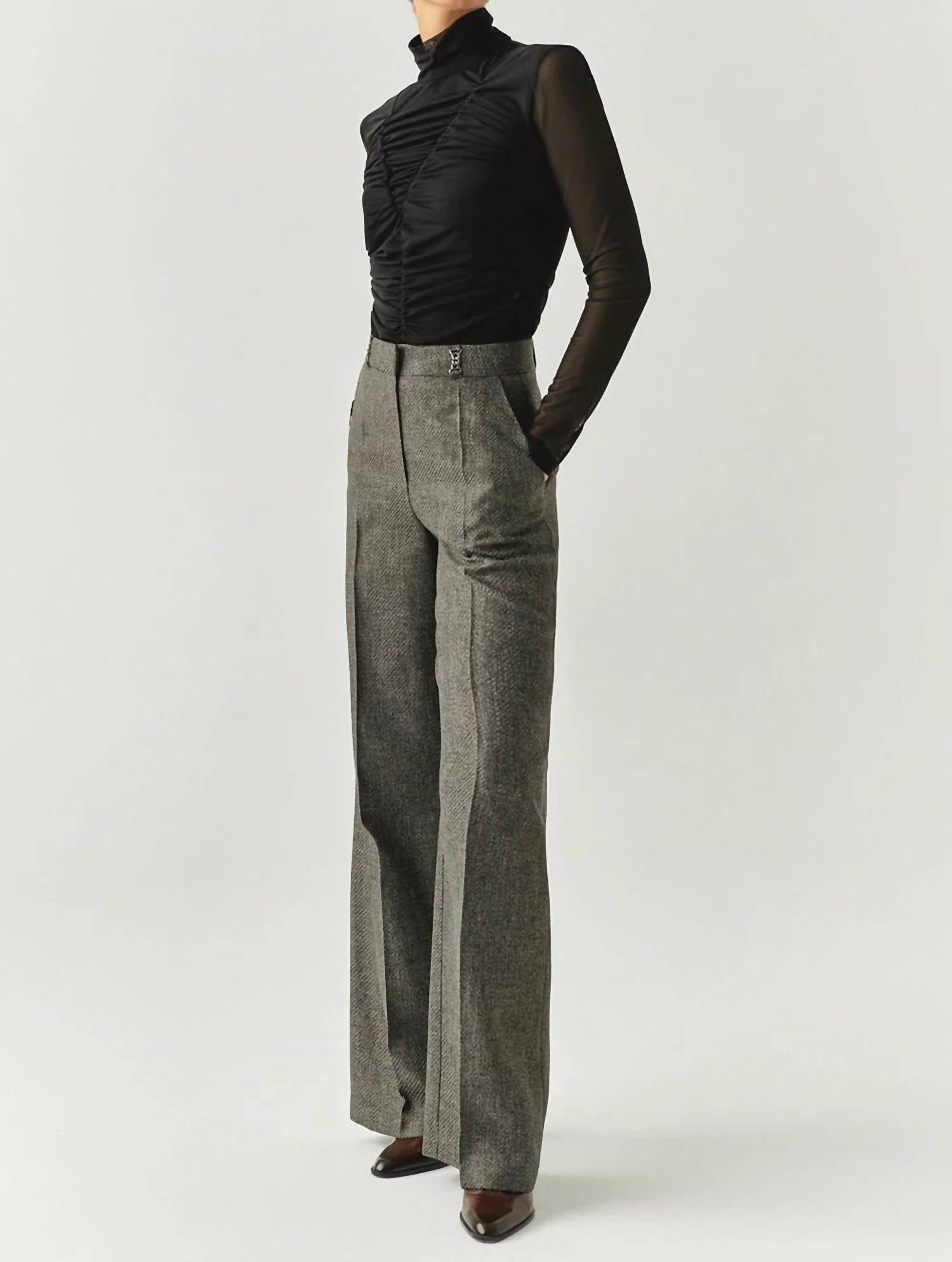 EXQUISE Draped Mesh Turtleneck Drew Top in black - women's blouse - detail view