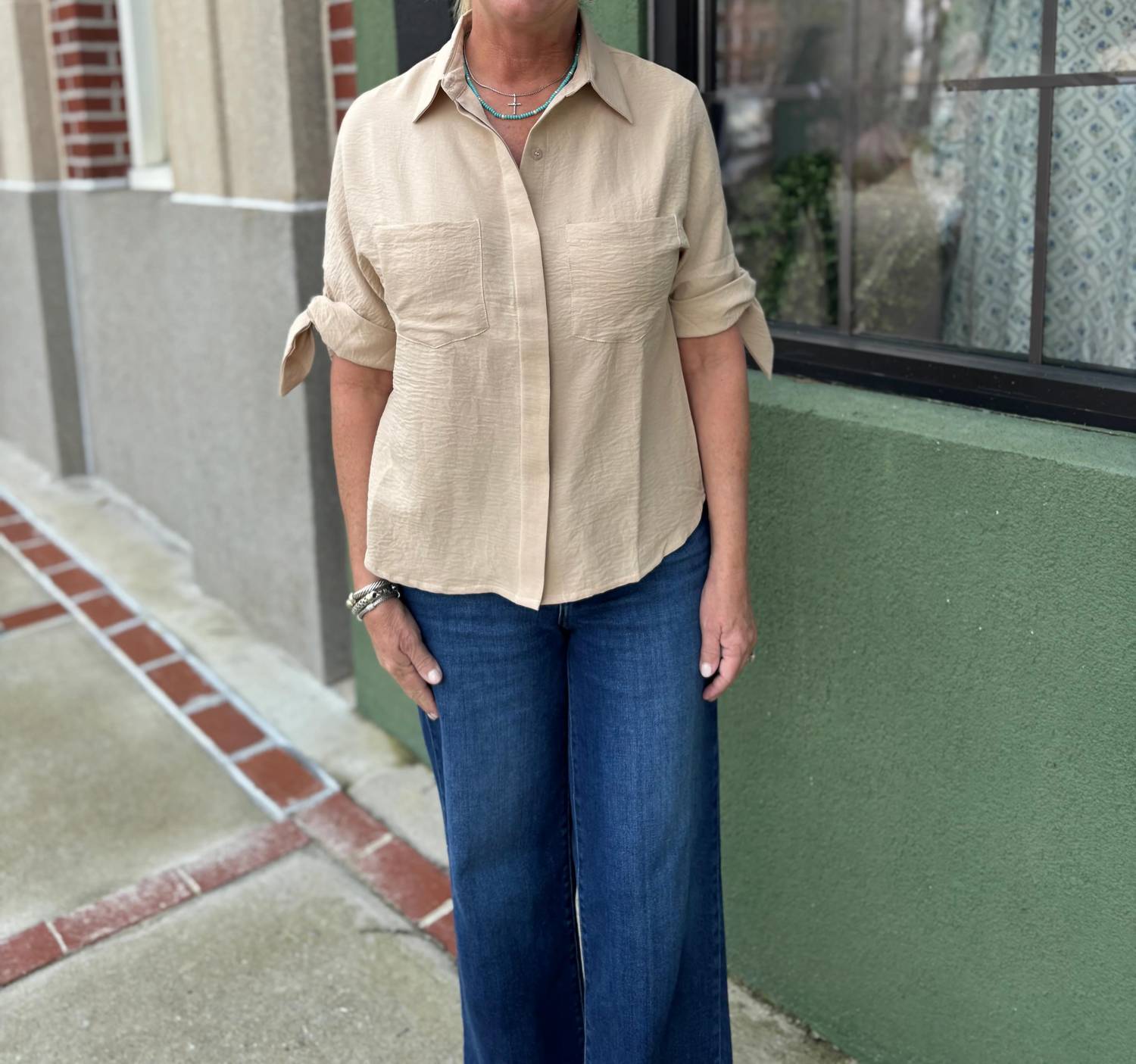 Joy Joy - Tie Sleeve Button Shirt
