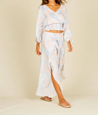 Tie Dye Cold Shoulder Faux Wrap Smocked Top