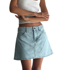 Motel Rocks A-line Mini Skirt in blue bleach - women's skirt - detail view
