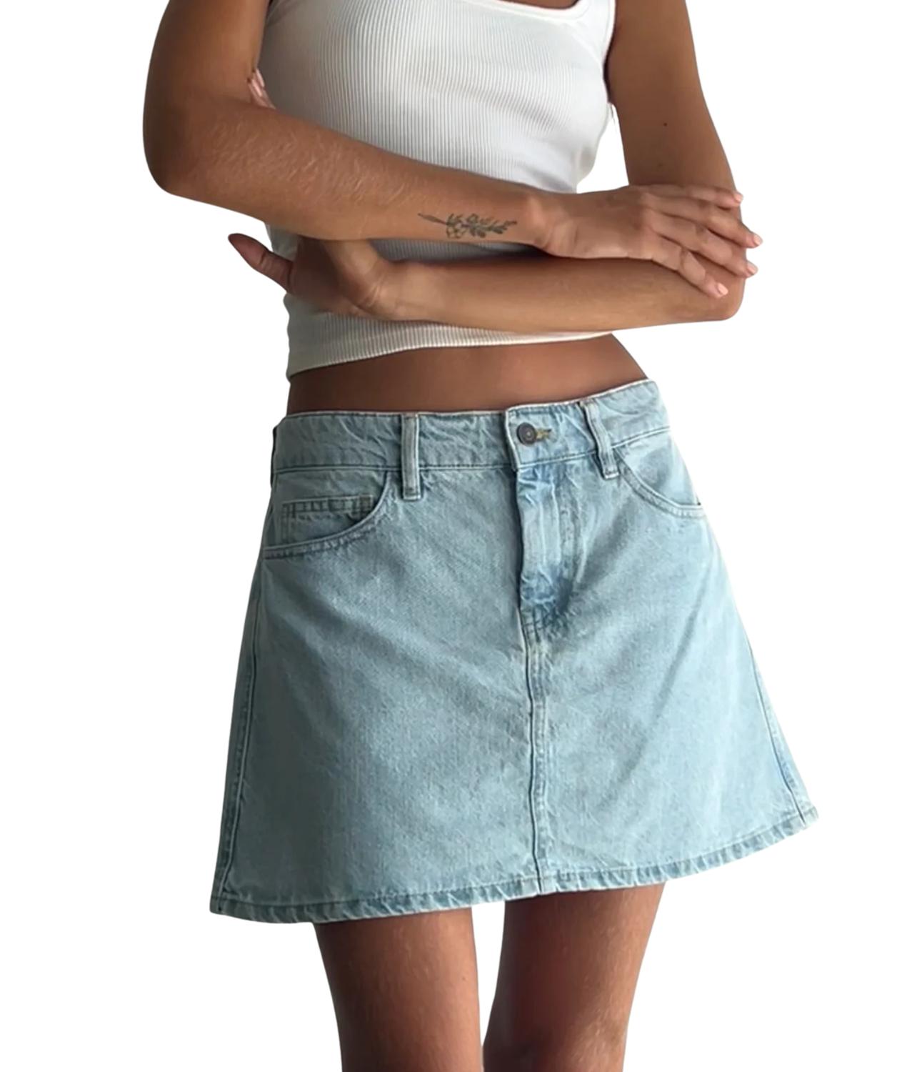 Motel Rocks A-line Mini Skirt in blue bleach - women's skirt - detail view