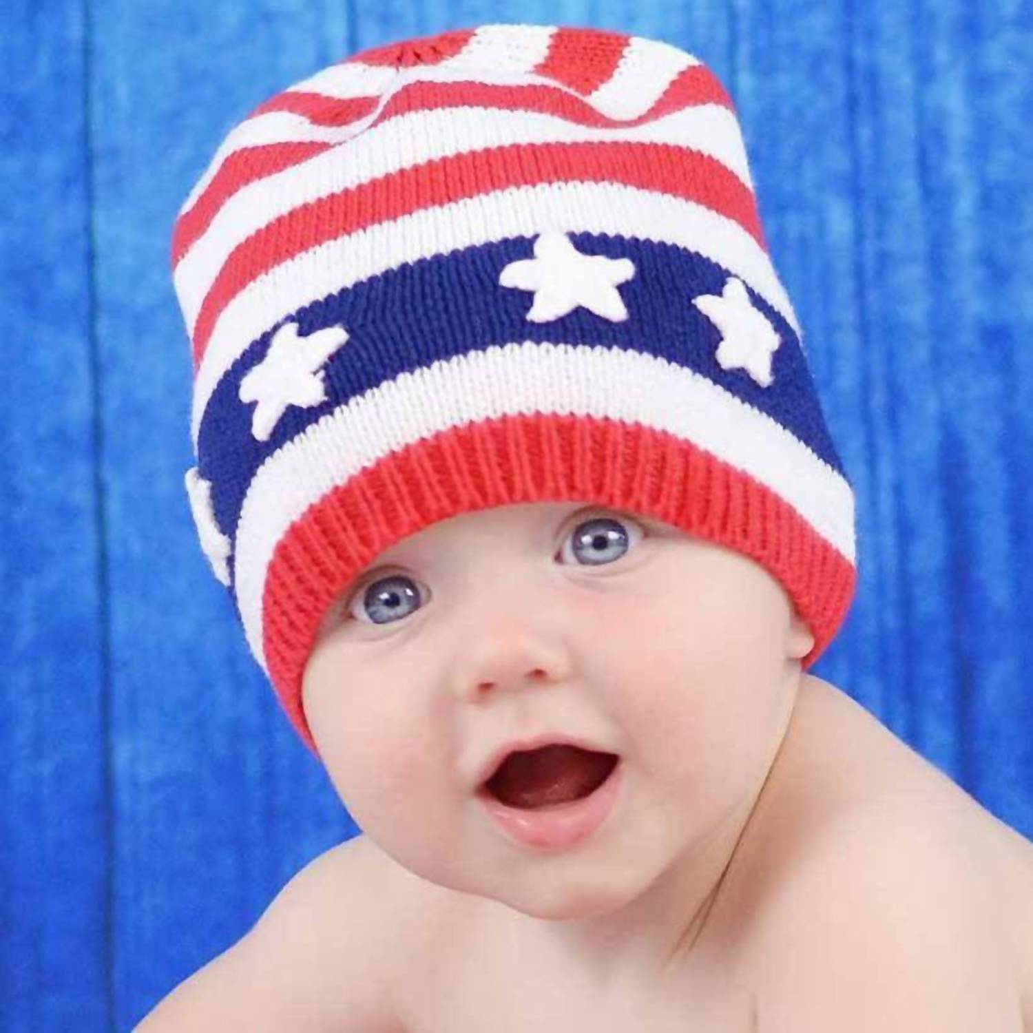 Huggalugs Babies Stars & Stripes Beanie Cap in red white blue - kids' hat