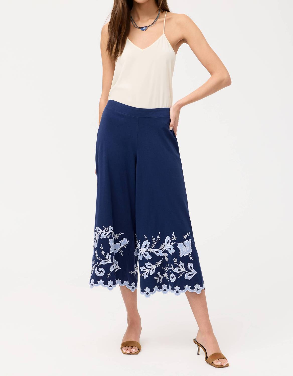 Johnny Was ADDELINE KNIT CULOTTE PANT in navy - women's pants