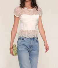 heartloom LACE BUSTIER PEPLUM TOP in ivory - women's blouse
