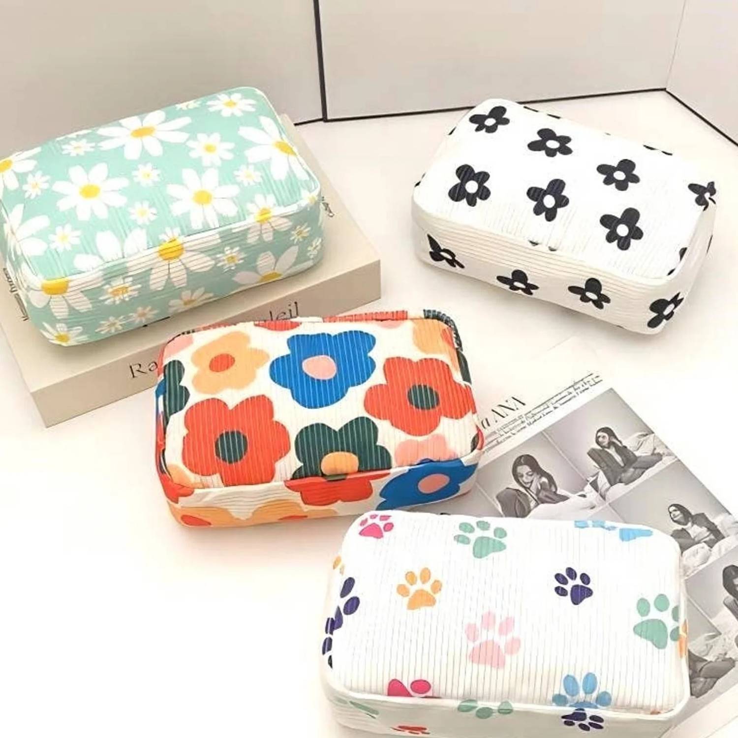 42Pops - Women's Floral Corduroy Makeup Bag