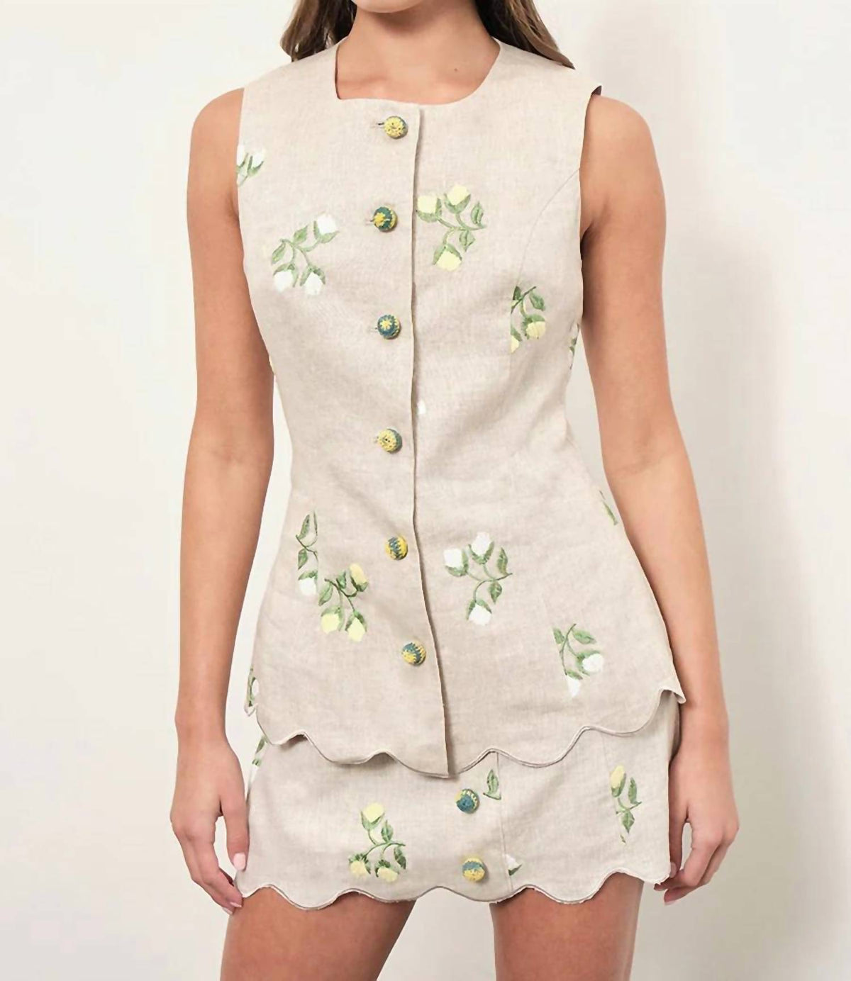 Maude Club - Willow Linen Scalloped Vest Top